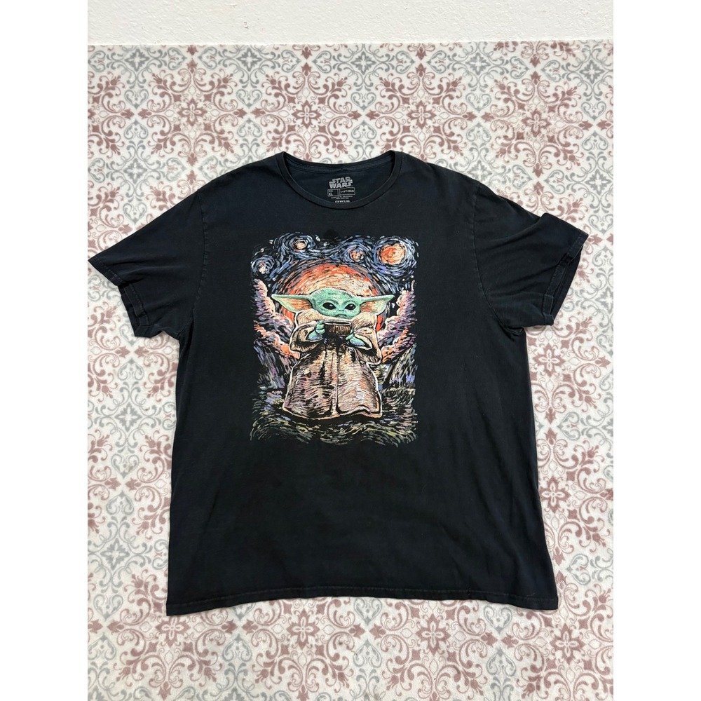 Star Wars Fifth Sun Grogu Starry Night Graphic T-Shirt Black XL 100% Cotton